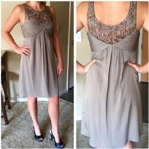 BHLDN Grey Silky Quillaree Tracery Cocktail Dress